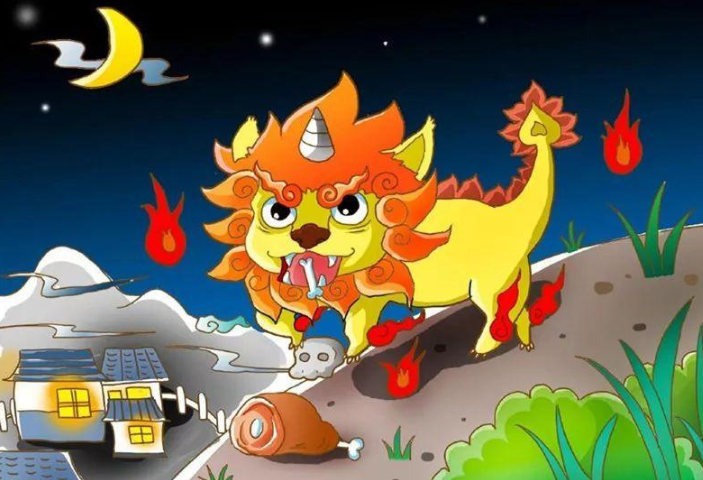 相传"年"在古时候是非常凶猛的怪兽,年兽每到腊月三十之际,就会到村庄