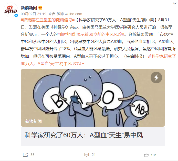 A型血易中风，O型血最安全？血型竟能决定你得啥病？