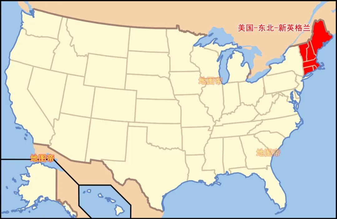 新英格兰地区地图图片